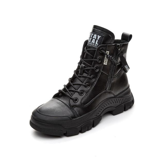 Stivali in vera pelle da donna Stivaletti con tacco Scarpe robuste da donna Scarpe basse con plateau Scarpe da donna Suola in gomma