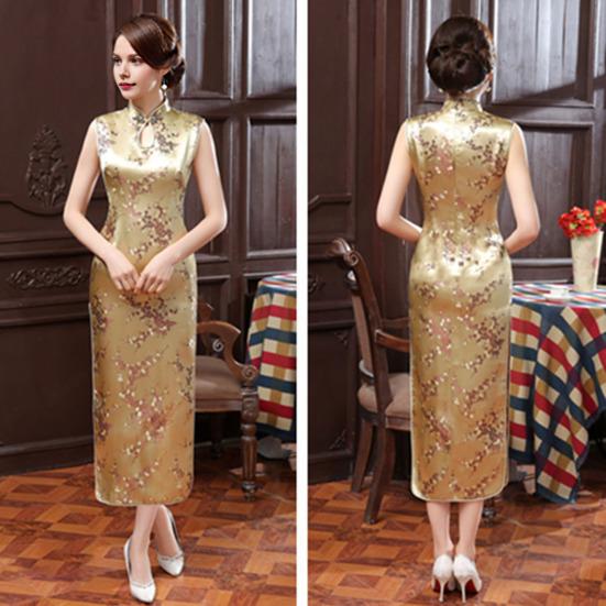 Ženy Léto Cheongsam Stojánek Límec Květinový potisk Dutý Rozdělený lem Bez rukávů Qipao Slim Fit Retro Čínský styl Délka do půli lýtek Svatba