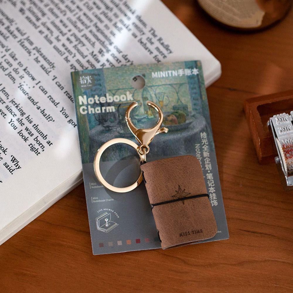 Retro Tiny Leather Notebook Charm Decorative Mini Pocket Notepad Keyring Backpack Decoration