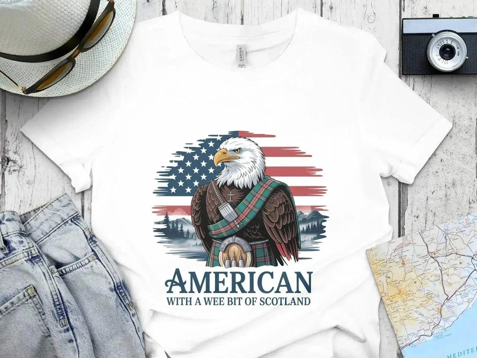 American With A Wee Bit of Scotland Patriotic Eagle T-Shirt 3XL