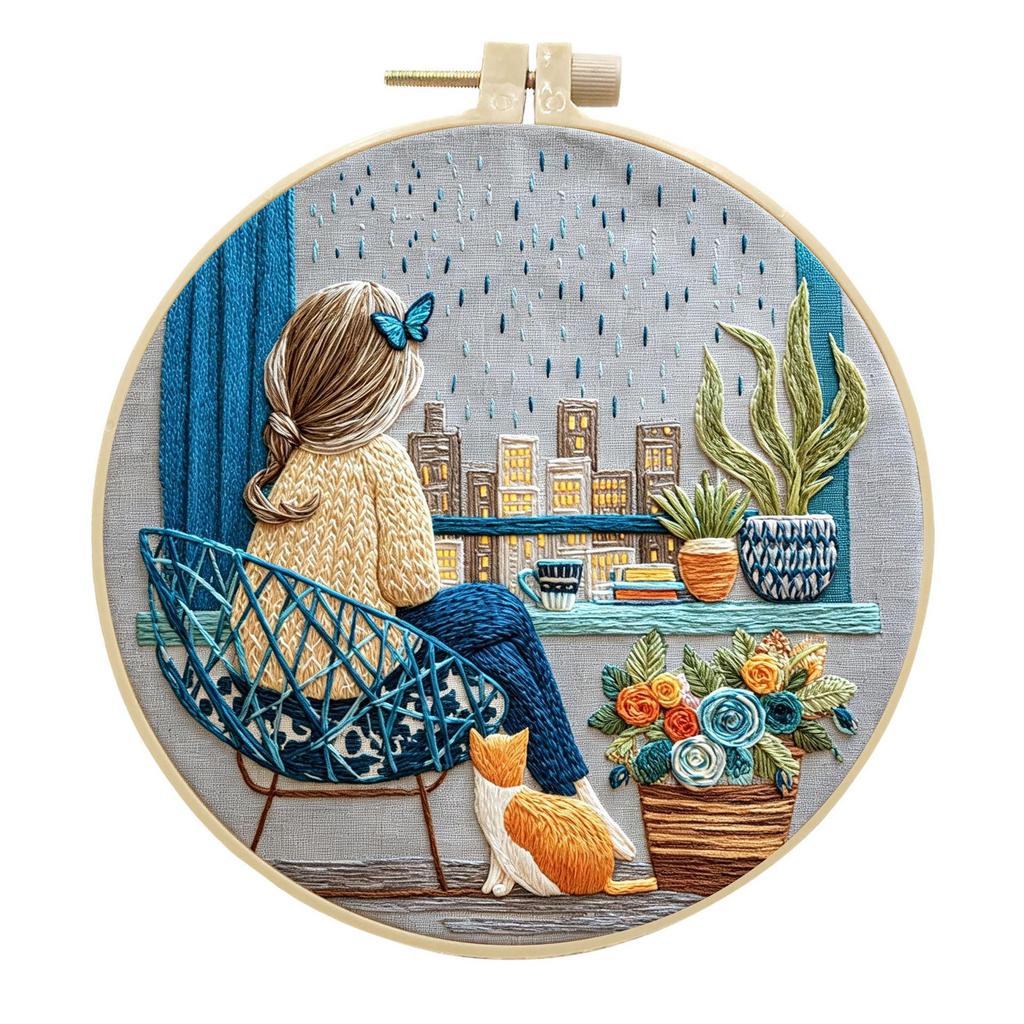 Beginner Flower Girl Embroidery DIY Kit with Fabric and Materials