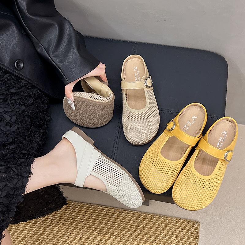 Slippers 2025 women's summer outer wear bag head new casual hollow breathable mesh flat bottom small fragrant wind lazy cool slippers