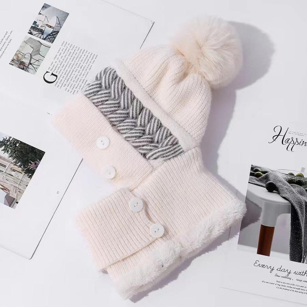 

Вязаная шапка шарф комплект утолщенная защита ушей шапка новый капот шапки для улицы бежевый