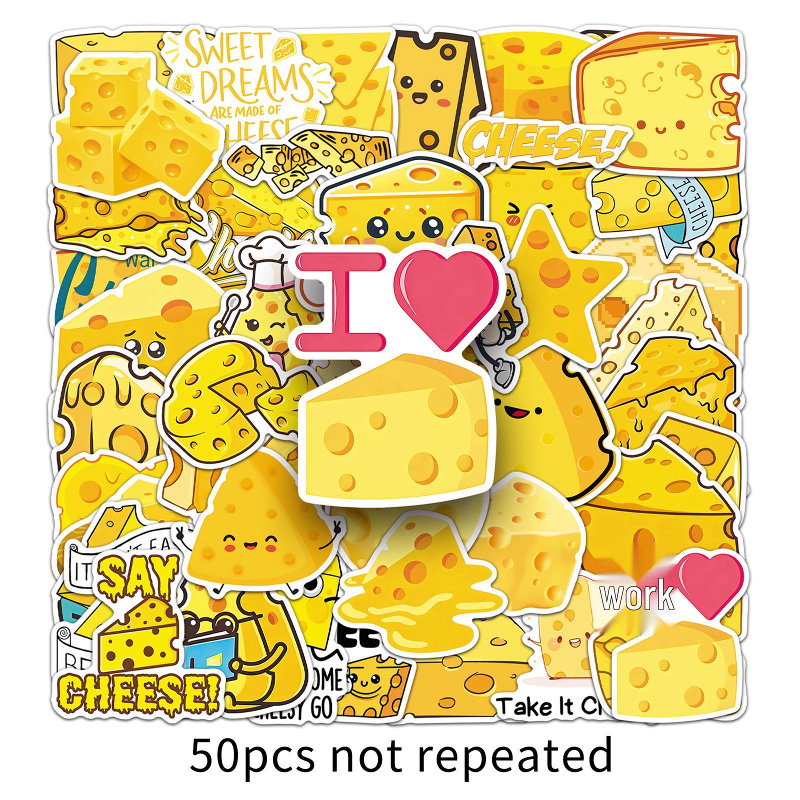 Cartoon Cheese Stickers: 50 Waterproof Stickers for Decoration or Storage
