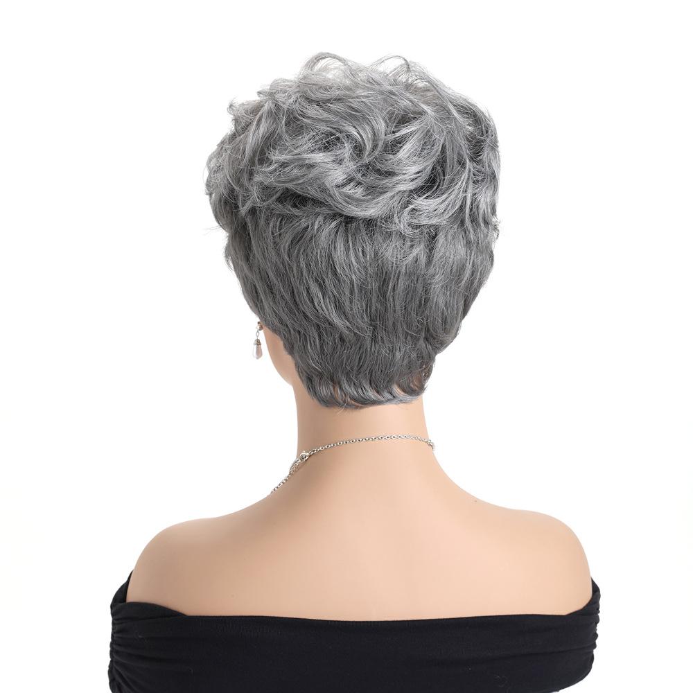 Parrucca Corta Riccia Ondulata Grigio Argento per Capelli con Frangia Sintetica Soffice per Uso Quotidiano Cosplay Fibra Resistente al Calore