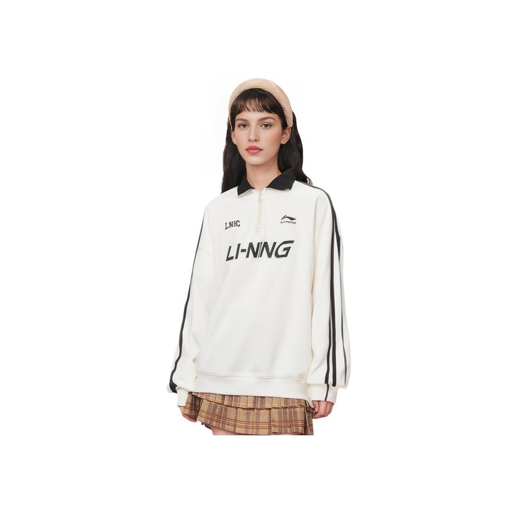 Li Ning Sports Lifestyle Series Letter Print Fleece Pullover Sweatshirt Unisex Sweatshirt Off-White AWDTB35-1