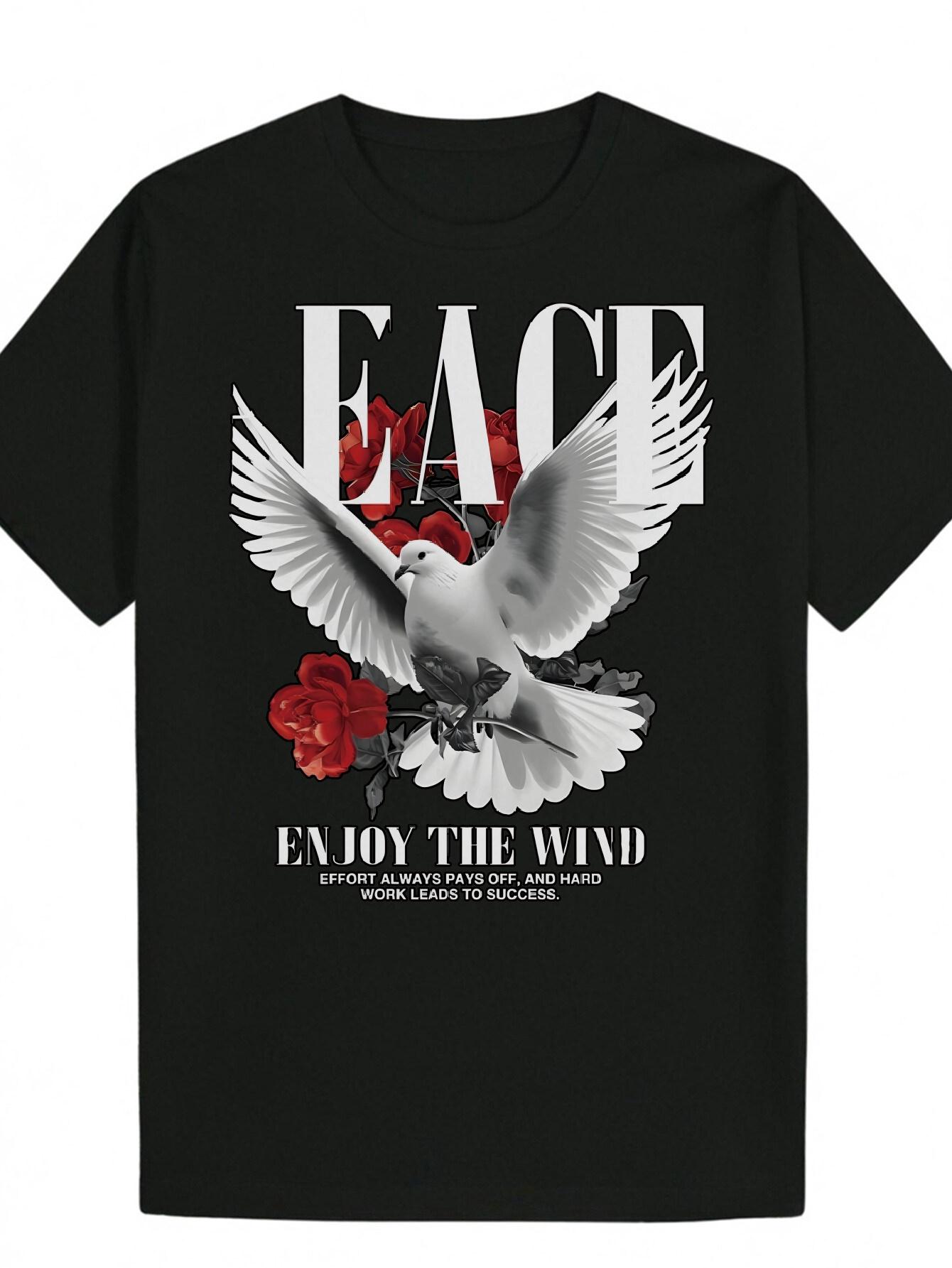 

Polyester T-shirt with Inspirational Bird & Rose Design - Enjoy the Wind Motif XXL