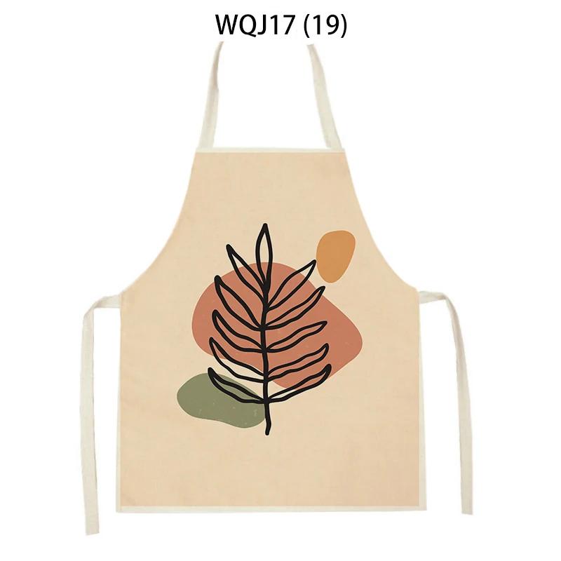 Flower Leaves Pattern Kitchen Aprons Home Cooking Linen Sleeveless Aprons Plants Style Household Sleeveless Cleaning Pinafore