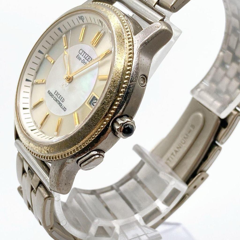 Used 383 CITIZEN EXCEED Men's Watch Mother-of-pearl Radio Solar Eco-Drive (Reason for Discount)