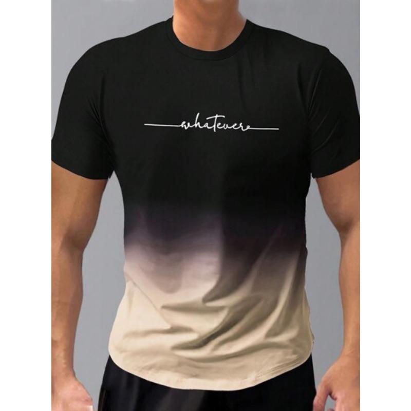 Summer Round Neck 3D Gradient Letters Print Top Fashionable Casual Short Sleeved Men's T-shirts