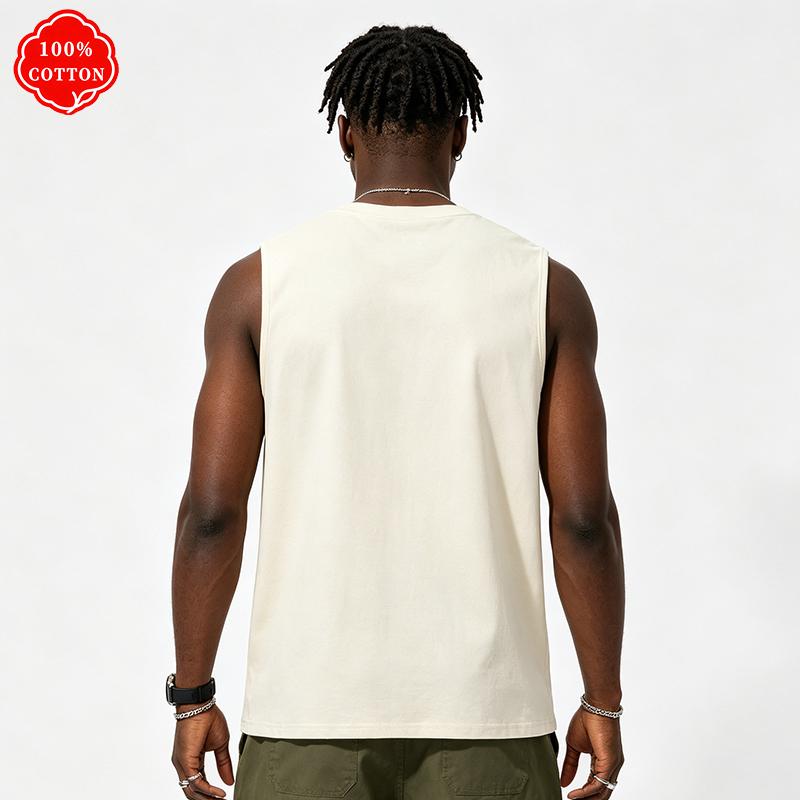 Men's Summer Vest Is Loose-fitting. Features the "VINTAGE VIBES" Pattern Print. A Casual Sleeveless Top