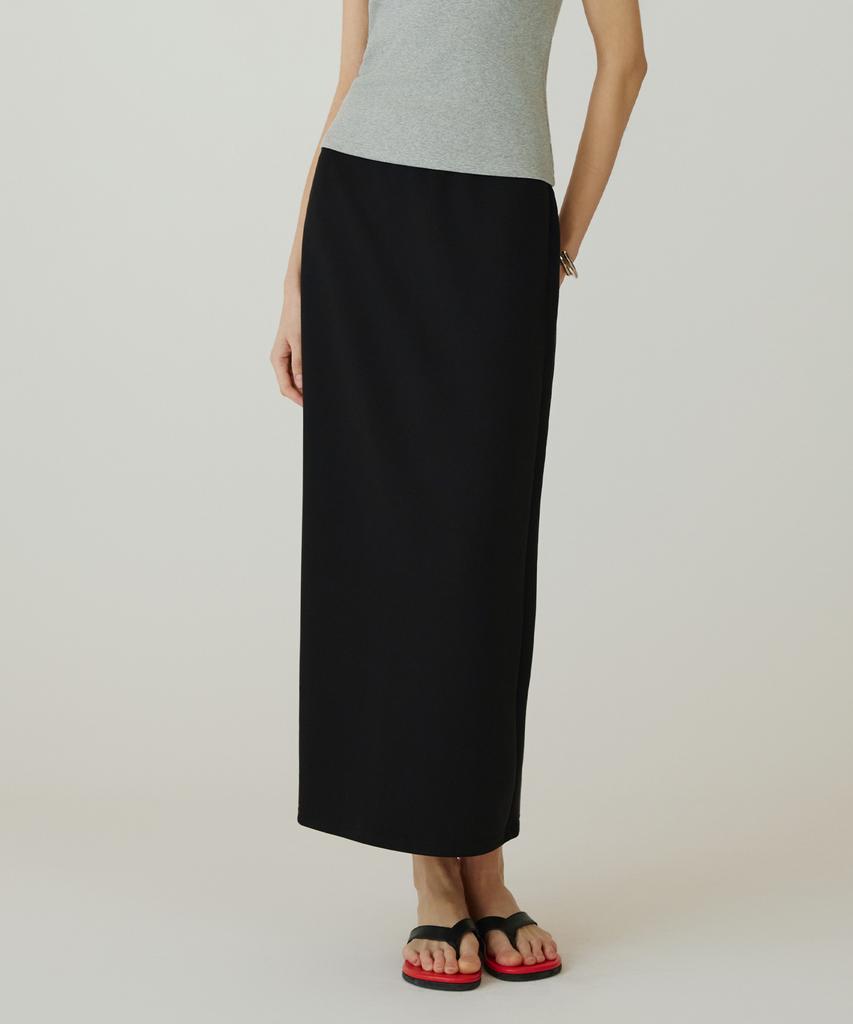 Siyajyu Sist9060 Comfort Daimaru Elastic Waist Long Skirt_Black