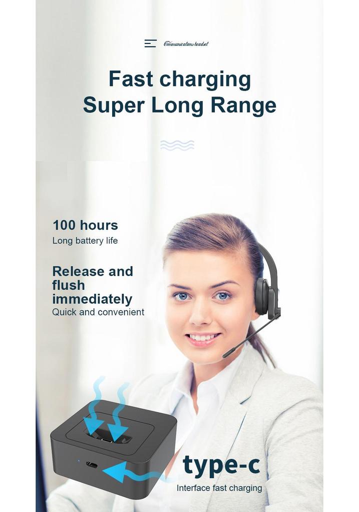 Bluetooth Wireless Headset for Customer Service, Truck Drivers, and Aviation