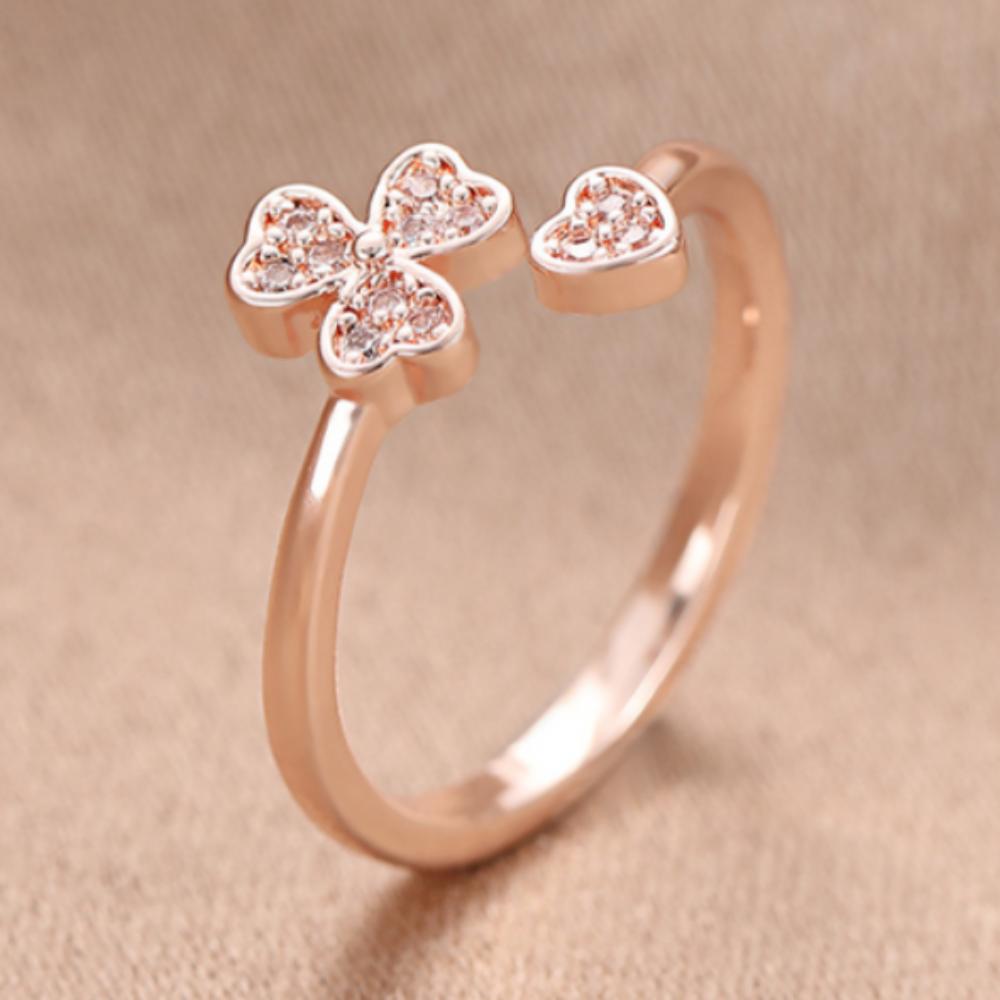 JONNEIC Four-Leaf Clover Lucky Silver Plated Ring