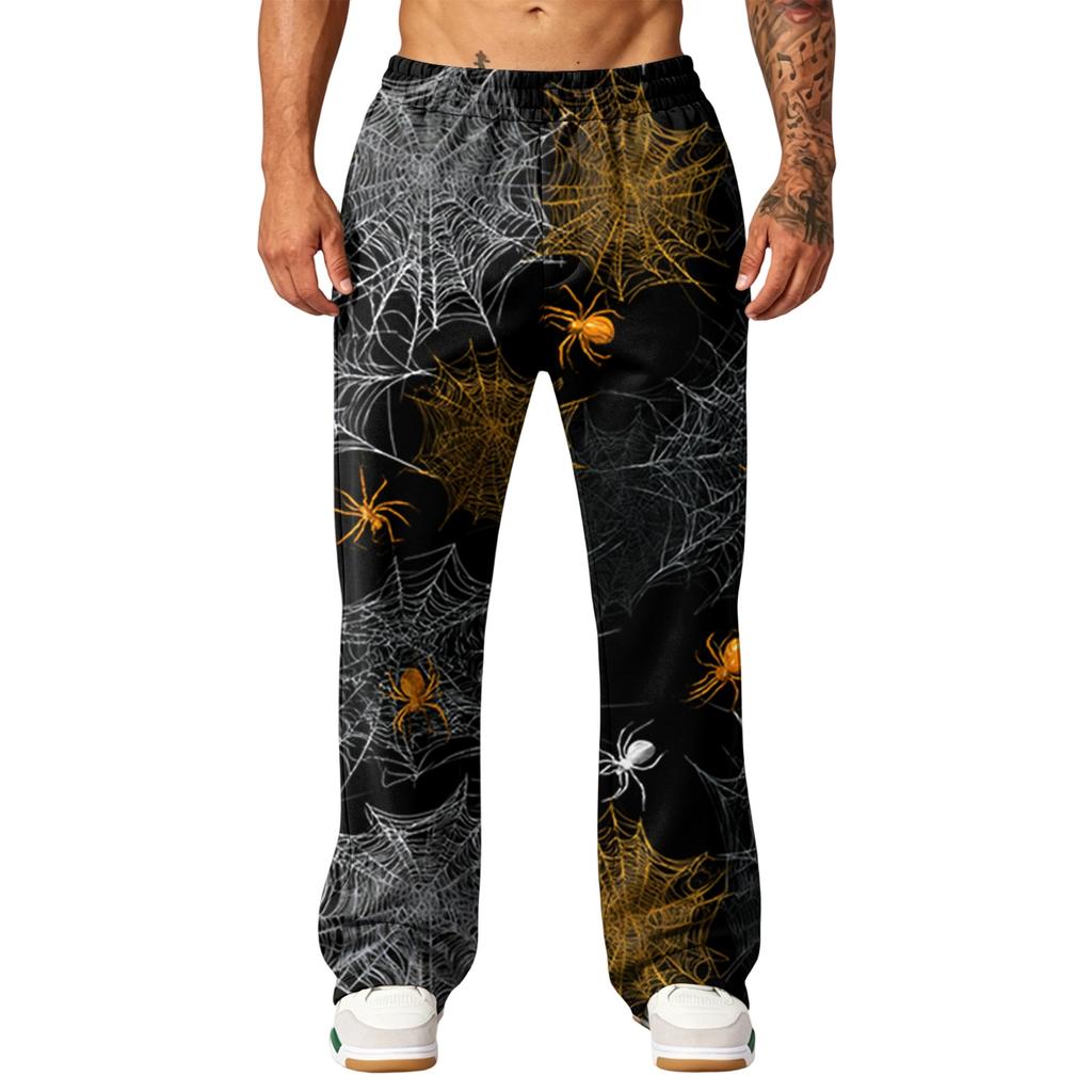 Men's Loose Fit Joggers with Pockets Halloween Printed Sweatpants for Casual Workout