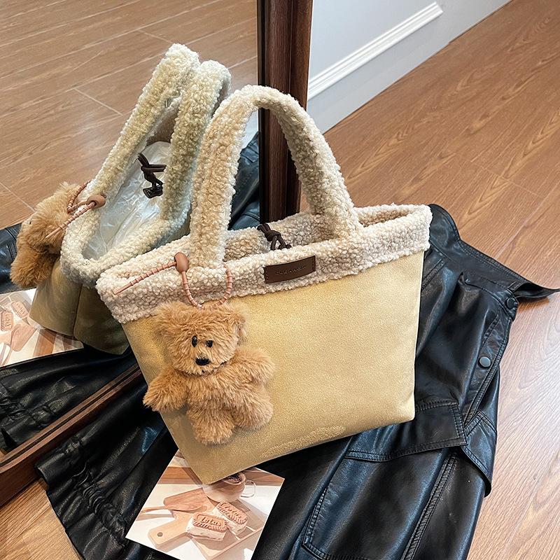 Vintage Portable Deerskin Plush Bag Women'S Trend Small Tote Bag Cute Plush Bag