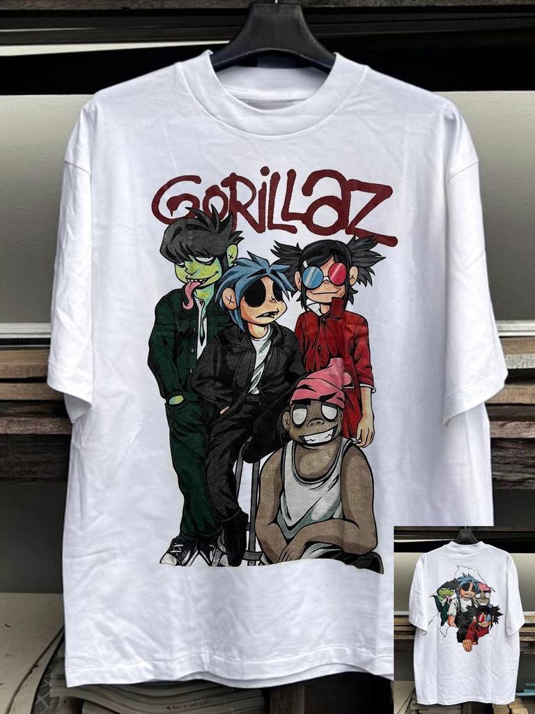 Gorillaz Bands Alternative Hiphop Shortsleeved with American Vintage Style Rugged and Cool Trendy Brand Halfsleeved Design