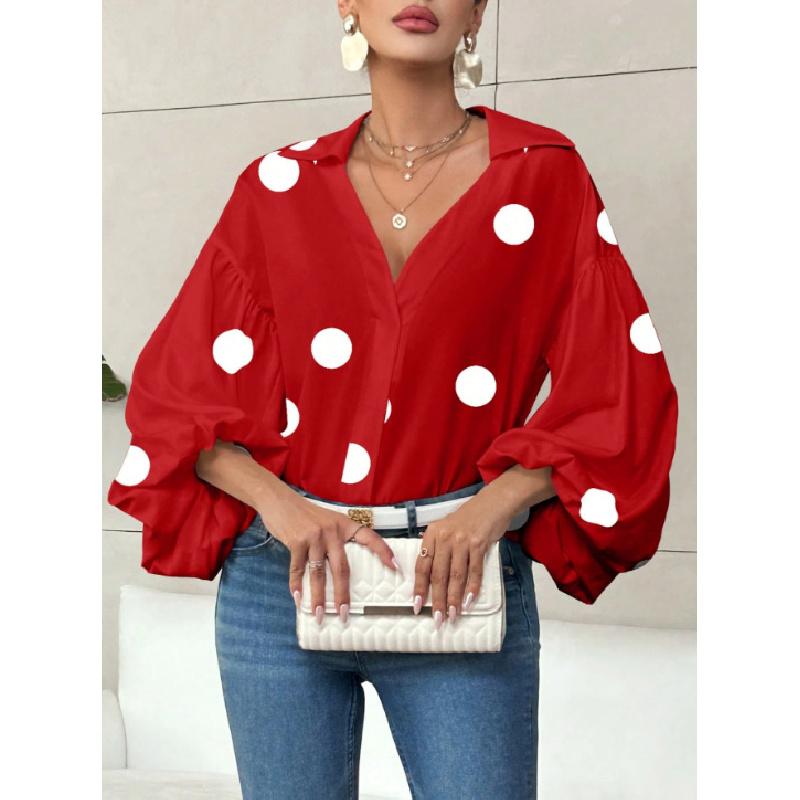 2026 New Fashion Casual Women's Polka Dot Loose Bubble Long Sleeve Loose Top
