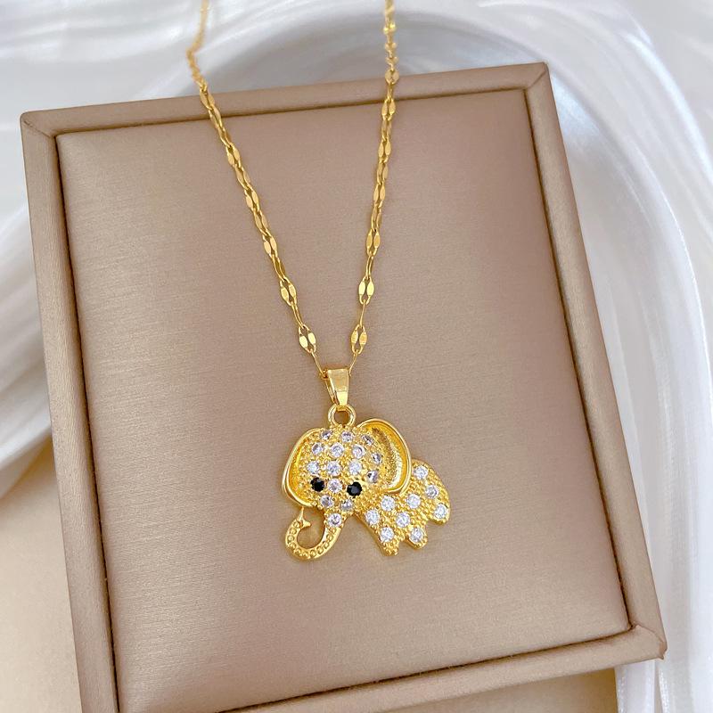 Big Ears Long Nose Elephant Light Luxury Temperament Gorgeous Full Diamond Necklace Female Versatile Collarbone Chain Titanium Steel Chain