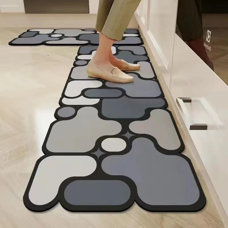 American Kitchen Floor Mats PVC Leather Waterproof Doormat Anti-slip Balcony Sink Carpet Anti-fouling Dirt-resistant Foot Mats