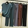 Women's Modal Cotton Pajama Set – Spring/Summer Short Sleeve Top and Wide-Leg Pants, Lightweight and Loose Fit, Plus Size Casual Homewear.