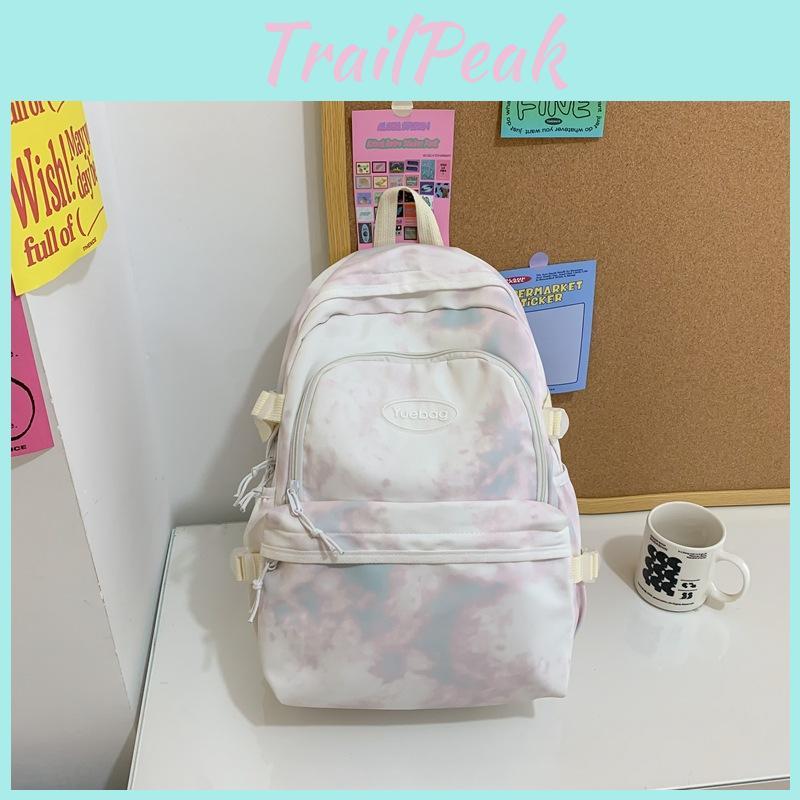 Fashionable Letter Decoration Tie Dye Pattern Student Casual Backpack For School