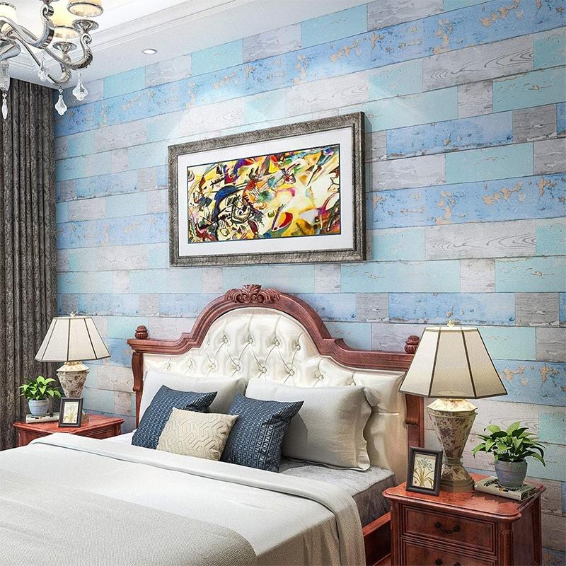 Blue Imitation Wood Furniture Waterproof Sticker Cabinet  Countertop Shelf Decoration Self-adhesive Vinyl Wood Grain Wallpaper