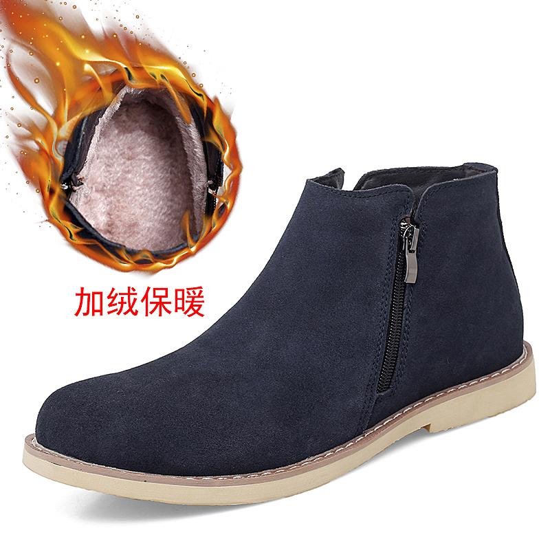 Fashion Italian Genuine Leather Men Boots Business Winter Zipper Slip On British High Boot Mens Cowhide Pointy Boots Suede Chelsea Boots