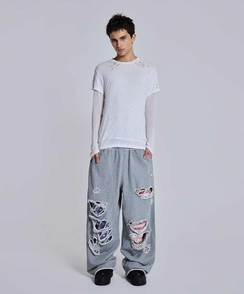 Jeidideuleondeon (U) Grey Marl Stars And Stripes Distressed Monster Jogger Grey