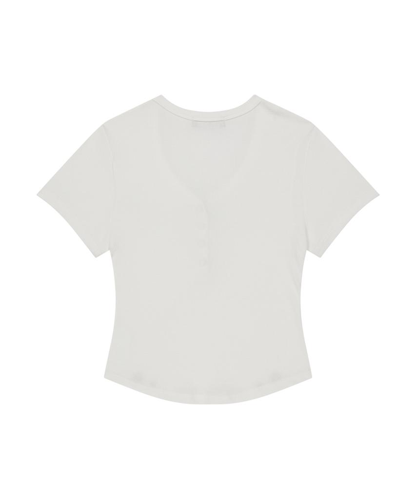 Aejeuyua Henry V-Neck Hold T-Shirt White