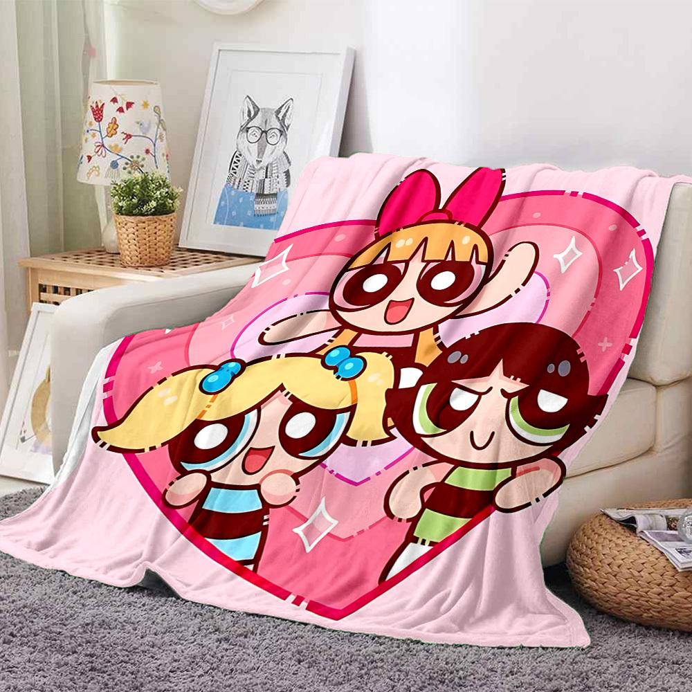 1pc Powerpuff Girls Flannel Throw Blanket Lightweight Soft Warm All Season Blanket for Sofa, Bed, Travel,L1028149