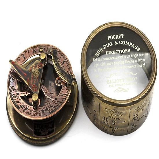 Vintage Compass NAVIGATIONAL Instrument Marine Sundial Compass with Leather Case  Calendar