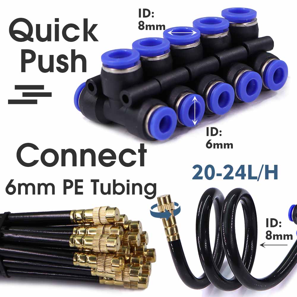 30-5m 1/4" 4/6mm Dimkylsystem 360° Frittböjbar Justerbar Munstycke Atomiserare Spridare för Utomhus Trädgård Bevattning