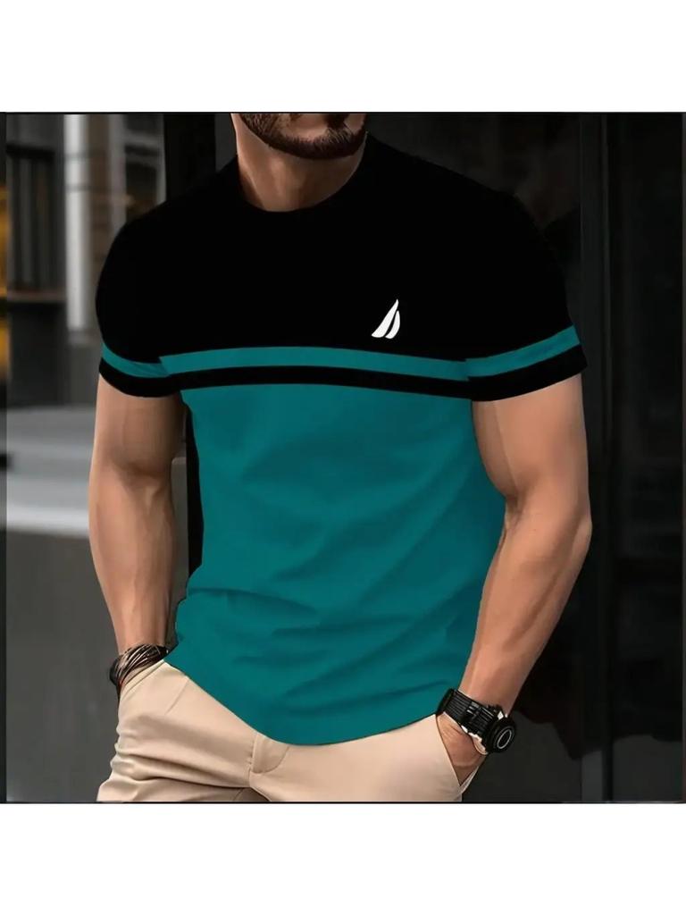 Classic Men's 3D Printed T-shirt Stripe Print Summer Outdoor Round Neck Short Sleeve Tops Street Loose T-Shirt Male Oversized Clothing