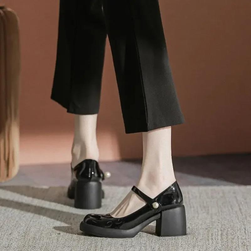 Fashion Pearl with Medium Heels Round Toe Square Gothic Mary Jane Japanese Style Lolita Ladies Footwear Women's Shoes Beau Today on Sale