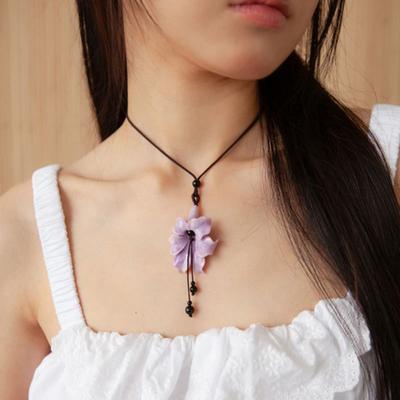 Geegee Flower Gemstone String Necklace - Lilac