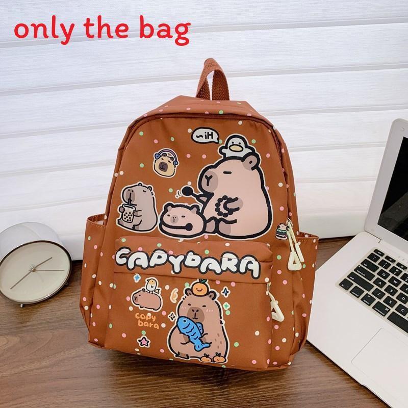 Cute Drinking Capybara Milk Tea Bcrocodile Fries Cartoon Pattern Backpack Kid
