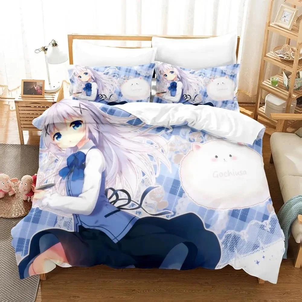Anime Is the Order a Rabbit Bedding Set Duvet Cover Bed Set Quilt Cover Pillowcase Comforter King Queen Size Boys Adult