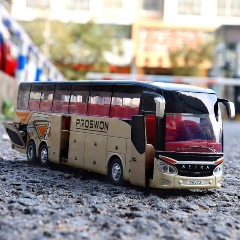 1/32 Electric Tourist Toy Traffic Bus Alloy Car Model Diecasts Simulation Metal Toy Business Bus Model Sound and Light Childrens Gift