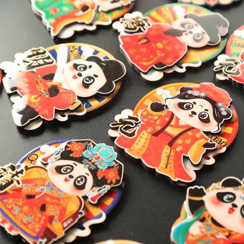 Cartoon Cute Panda Refrigerator Sticker Chinese Style 3d Cartoon Refrigerator Magnet Resin Fridge Magnet for Kitchen Decoration