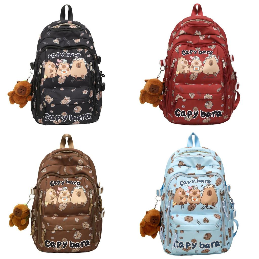 Capitn Capybara Anime Cartoon Nylon Backpack With Breathable Design For School Teens Special Characters Included