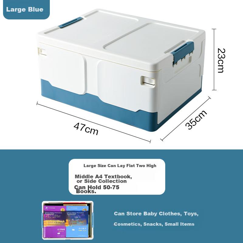 Youjialiangpin Plastic Folding Storage Box for Books And Clothes Organization, 27L Blue And White, 1 Piece