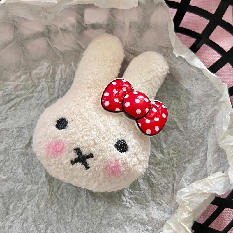Kawaii Miffy Retro Bow Keychain Powder Blusher Cute Hairpin Brooch Cartoon Bag Key Chain Girl Gifts