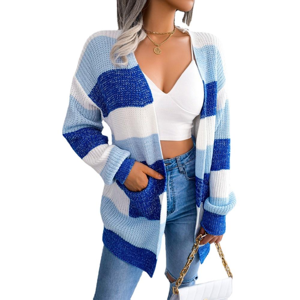 

GMXIA женские винтажные повседневные куртки в полоску с принтом осень-зима с длинными рукавами и v-образным вырезом и кардиган с рукавами-фонариками, свитера, пальто L синий