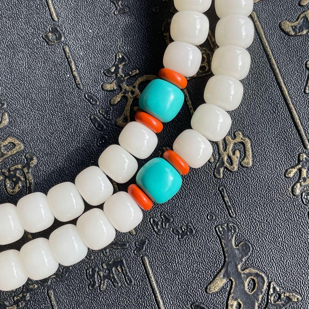 White Jade Bodhi Seed Bracelet: 108 Buddhist Prayer Beads Multi-strand Necklace for Men & Women