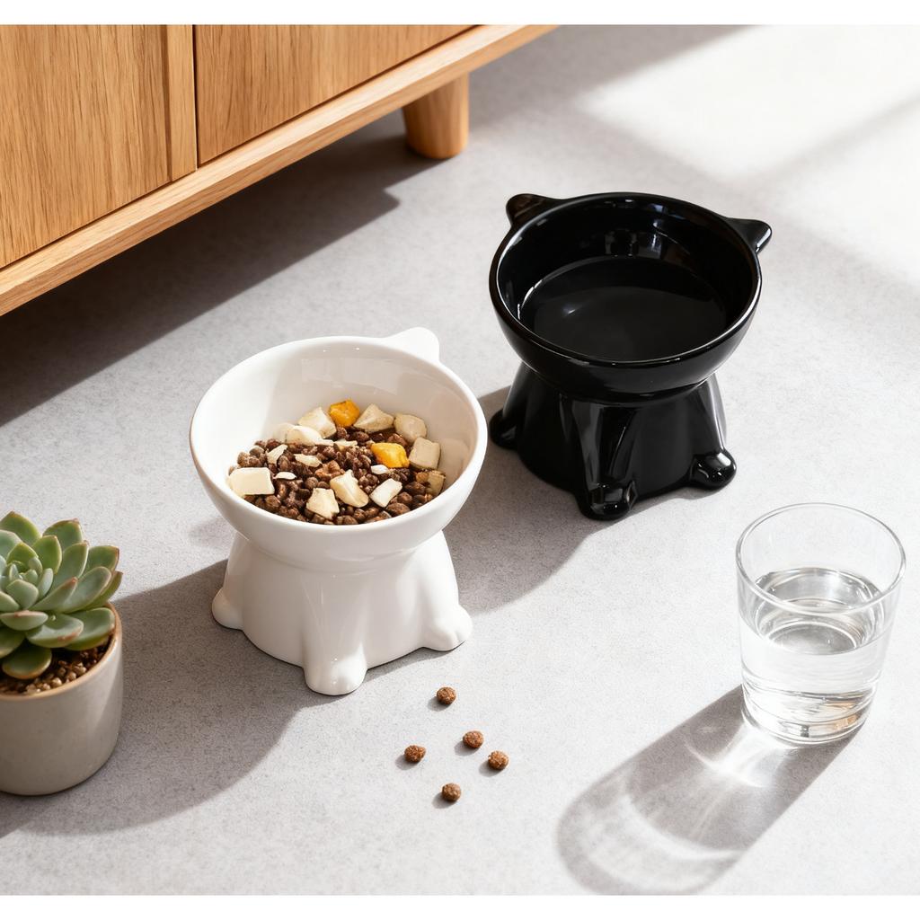 2 Pcs Elevated Cat Bowl Anti-Tip Plastic Raised Pet Feeding Dish with Tilted Edge Neck Protection Kitty Food Bowl Pet Supplies