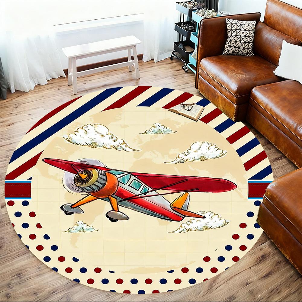 1pc airplane clouds Round Chair mat office Area Rug - Non-Slip, Floor Mat for Office, Bedroom, and Indoor Decor p127239