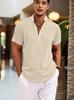 Mens Solid Color Stand Collar Half Open Casual Short Sleeve Shirt