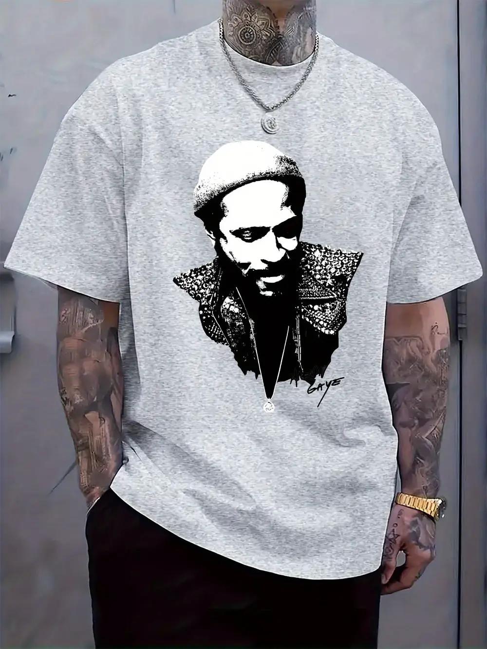 

Black & White Portrait Print T-shirt - Casual Crew Neck Short Sleeve Tee with Embroidered Design S