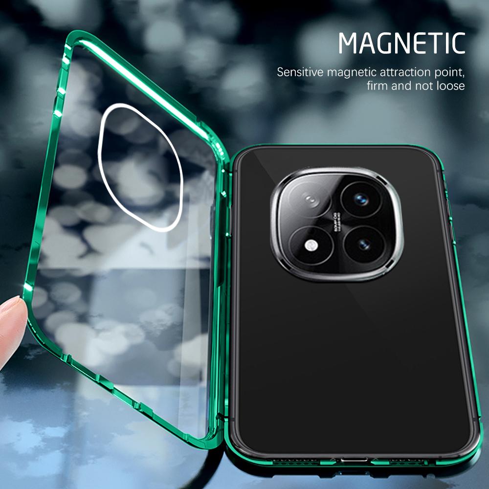 Dwustronne przezroczyste szkło hartowane magnetyczne etui z klapką do Redmi Note 15 Pro Plus 14 Pro Poco M8 Pro Metalowa rama odporna na wstrząsy osłona